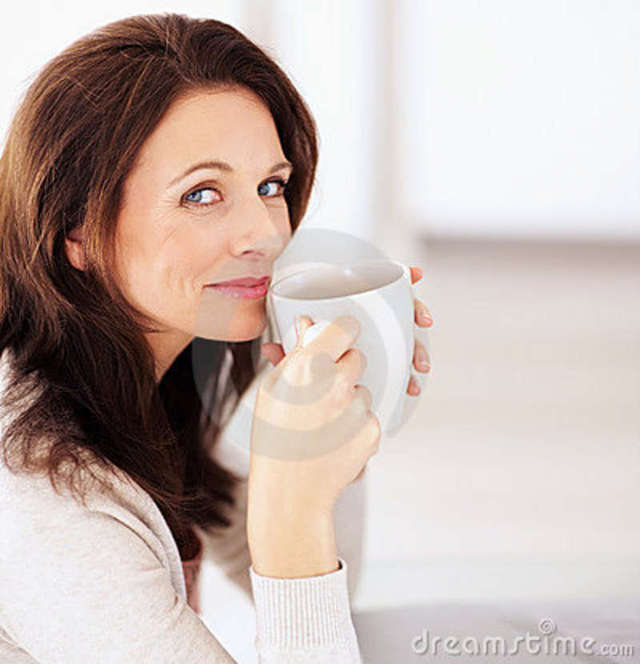 middle age mature porn mature woman cup happy portrait stock drinking coffee